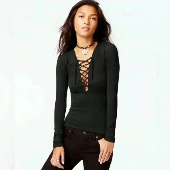 NEW Free People Intimately Layring Lace Up Top in Black - Picture 1 of 5